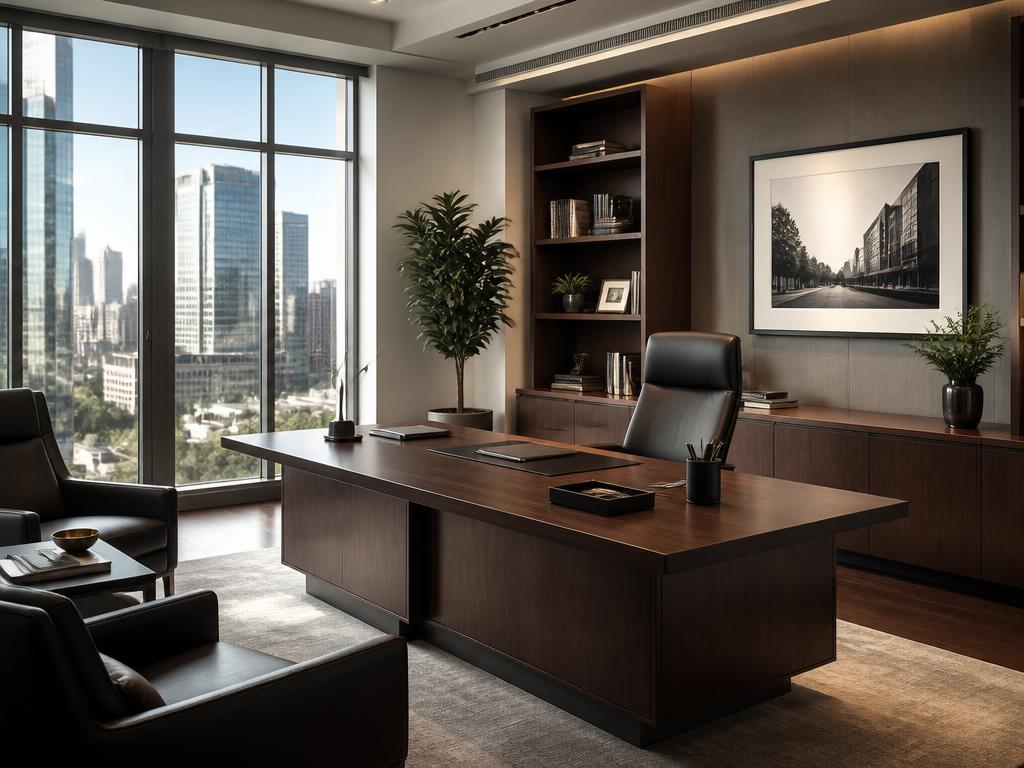 Executive office with a clean desk and natural light